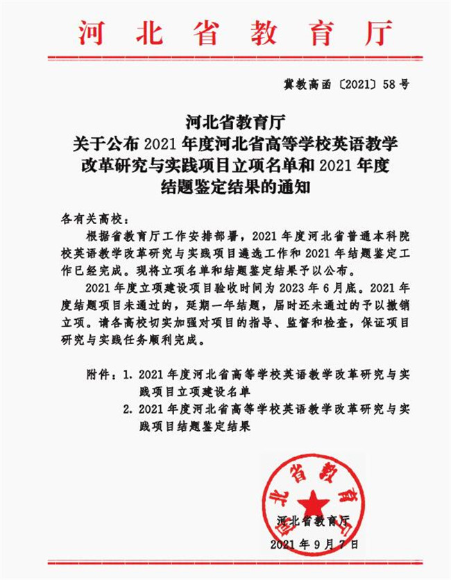 我校获批河北省高等学校英语教学改革研究与实践项目立项